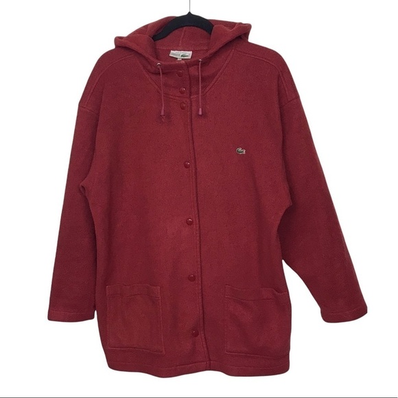 Vintage Lacoste Chemise Red Fleece Hooded Jacket - Picture 1 of 14